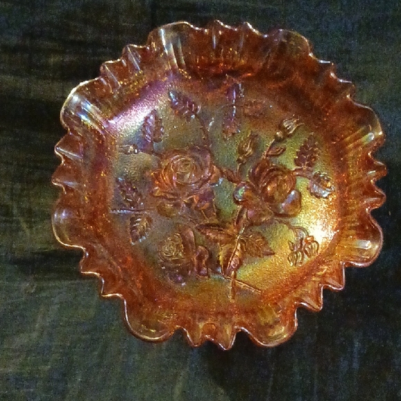 Orange Iridescent Floral Glass Bowl - Picture 1 of 6